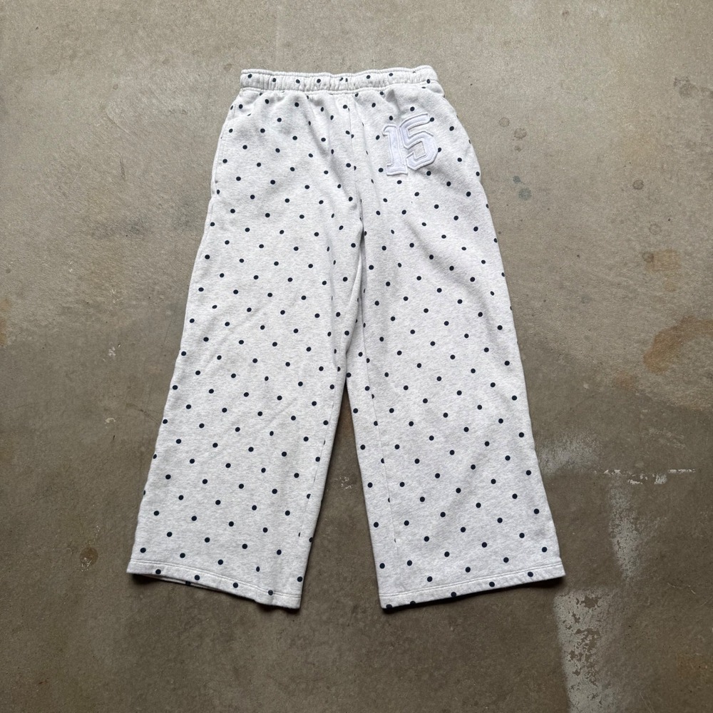 Old Navy Womens Gray Polka Dot Wide Leg Baggy Sweatpants Varsity 15 Patch small